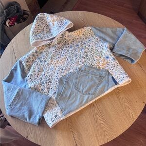 Floral Denim Patchwork Handmade Hoodie